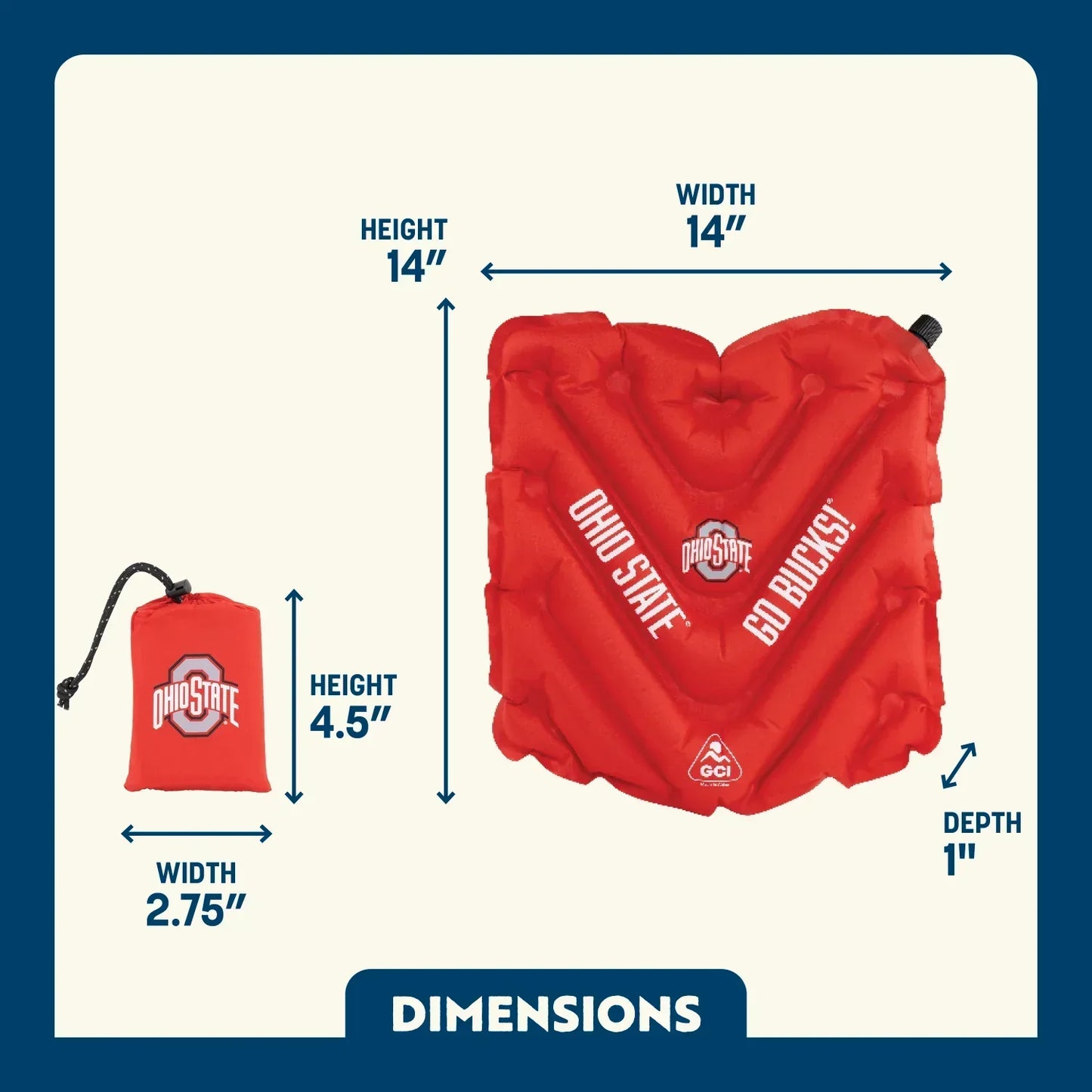 Bleacher-Friendly College V Seat Inflatable Stadium Cushion - Ohio State Buckeyes - Choice 778 - Bleacher-Friendly Stadium Chair with Back Support Detail