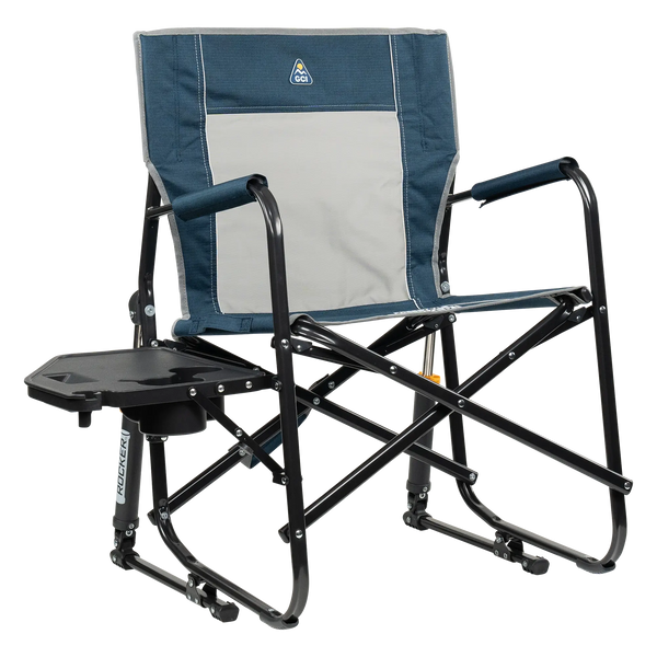 Heavy-Duty Freestyle Freestyle Rocker with Side Table - Choice 853 - RoadTrip Rocker Smooth Motion Camp Chair - Heathered Indigo