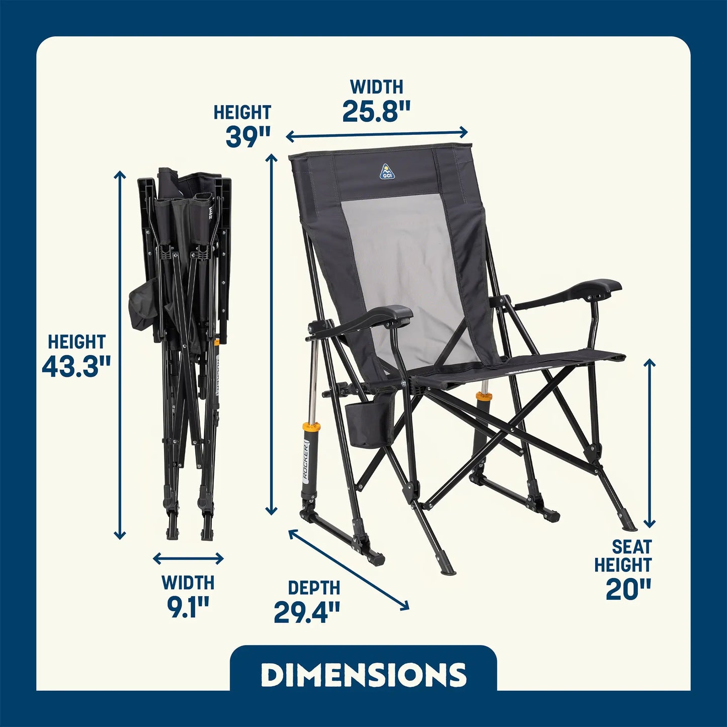 Heavy-Duty Freestyle RoadTrip Rocker - Choice 855 - Patented Spring-Action Rocking Chair for Camping Detail