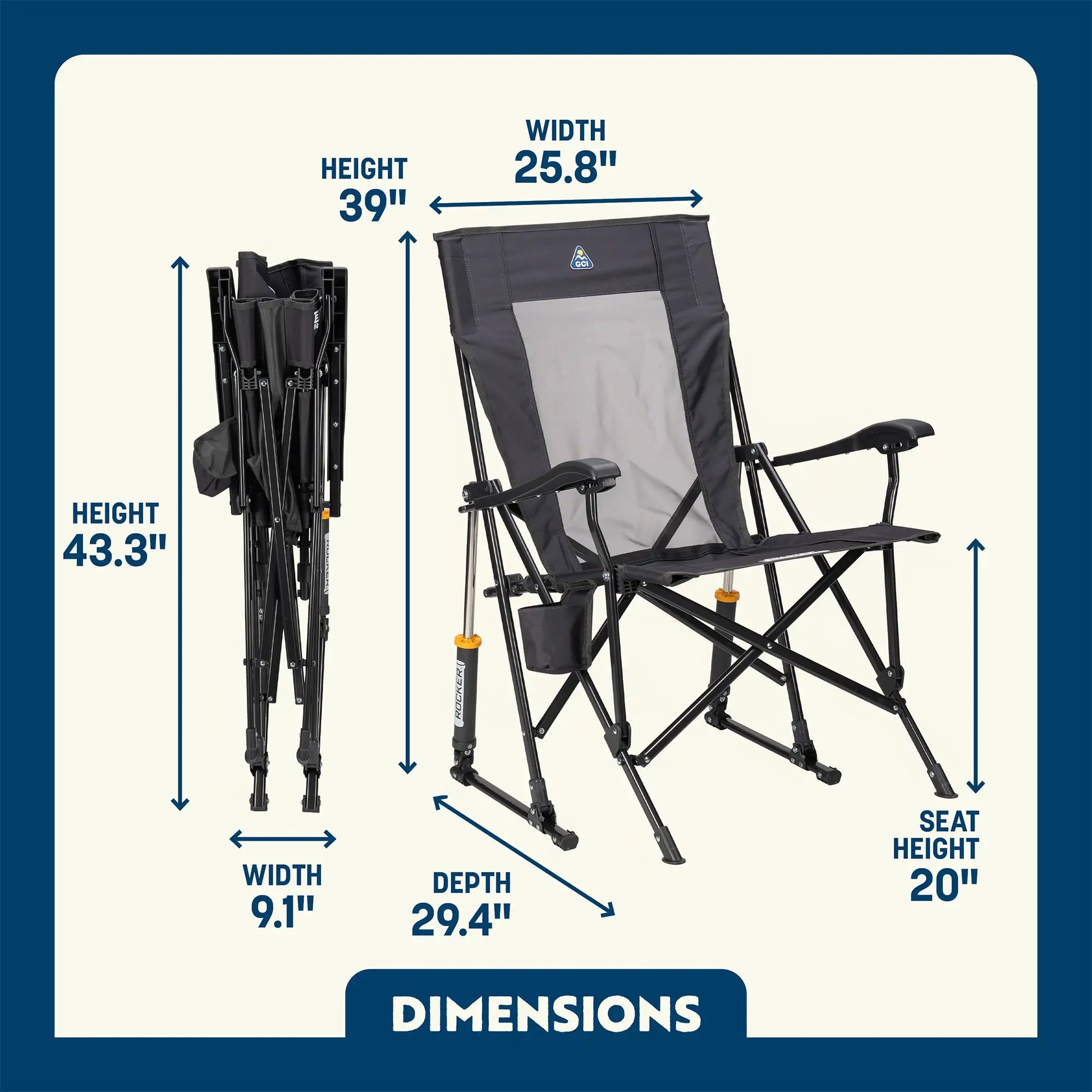 Heavy-Duty Freestyle RoadTrip Rocker - Choice 855 - Patented Spring-Action Rocking Chair for Camping Detail