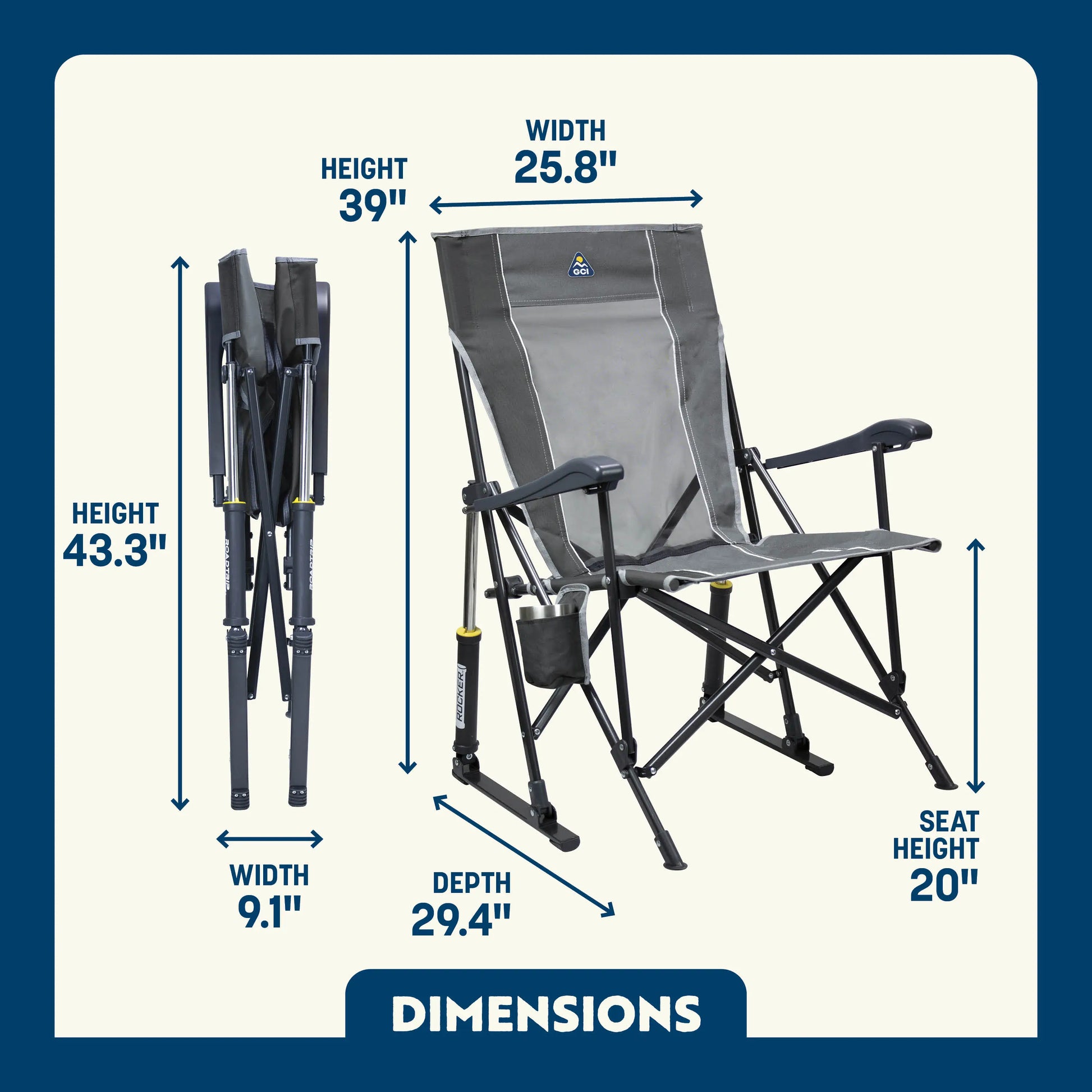 Heavy-Duty Freestyle RoadTrip Rocker - Choice 855 - Patented Spring-Action Rocking Chair for Camping Detail