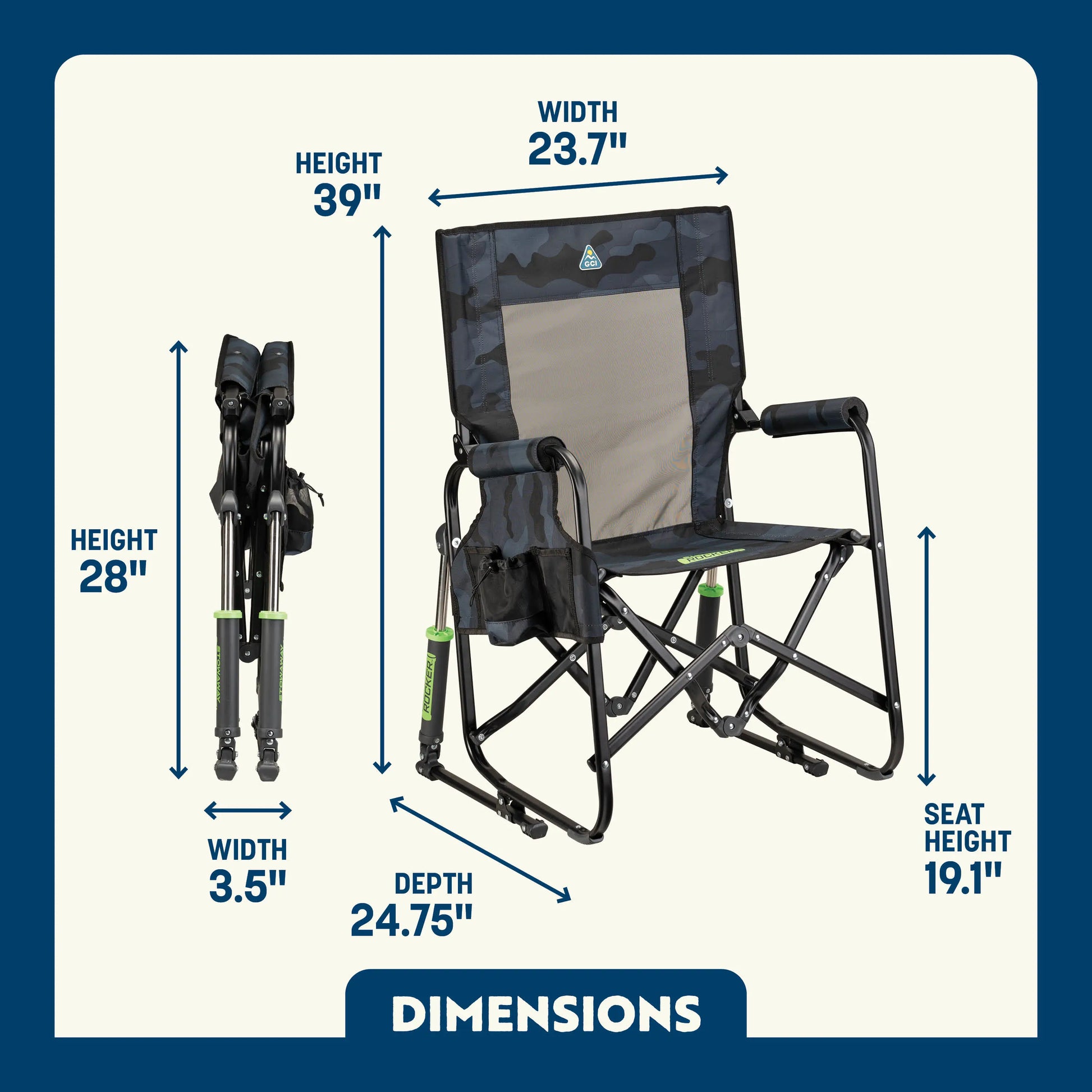 Luxury Camp Stowaway Rocker - Choice 794 - Freestyle Rocker Portable Outdoor Folding Chair Detail