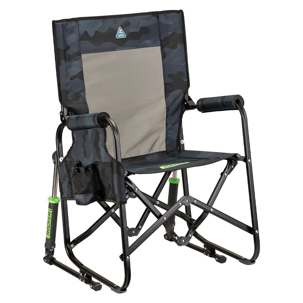 Luxury Camp Stowaway Rocker - Choice 794 - Freestyle Rocker Portable Outdoor Folding Chair - Stealth Camo