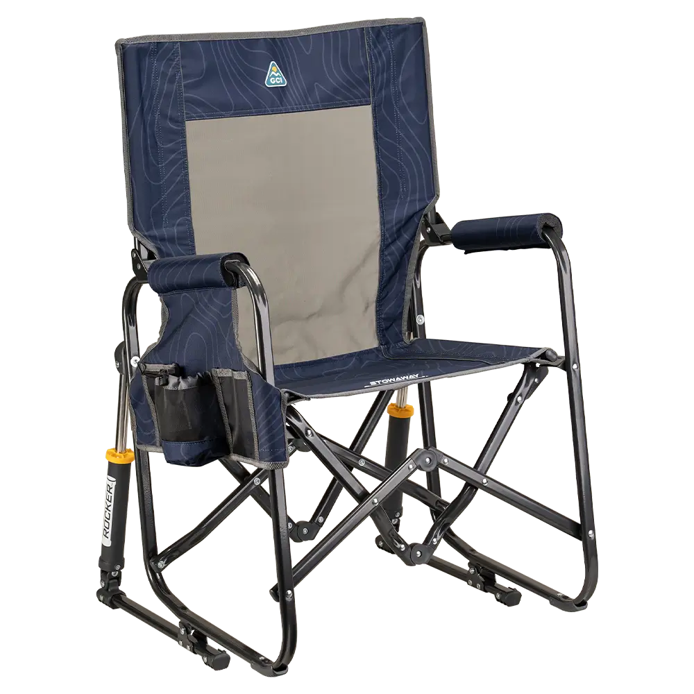 Luxury Camp Stowaway Rocker - Choice 794 - Freestyle Rocker Portable Outdoor Folding Chair - Navy Topo