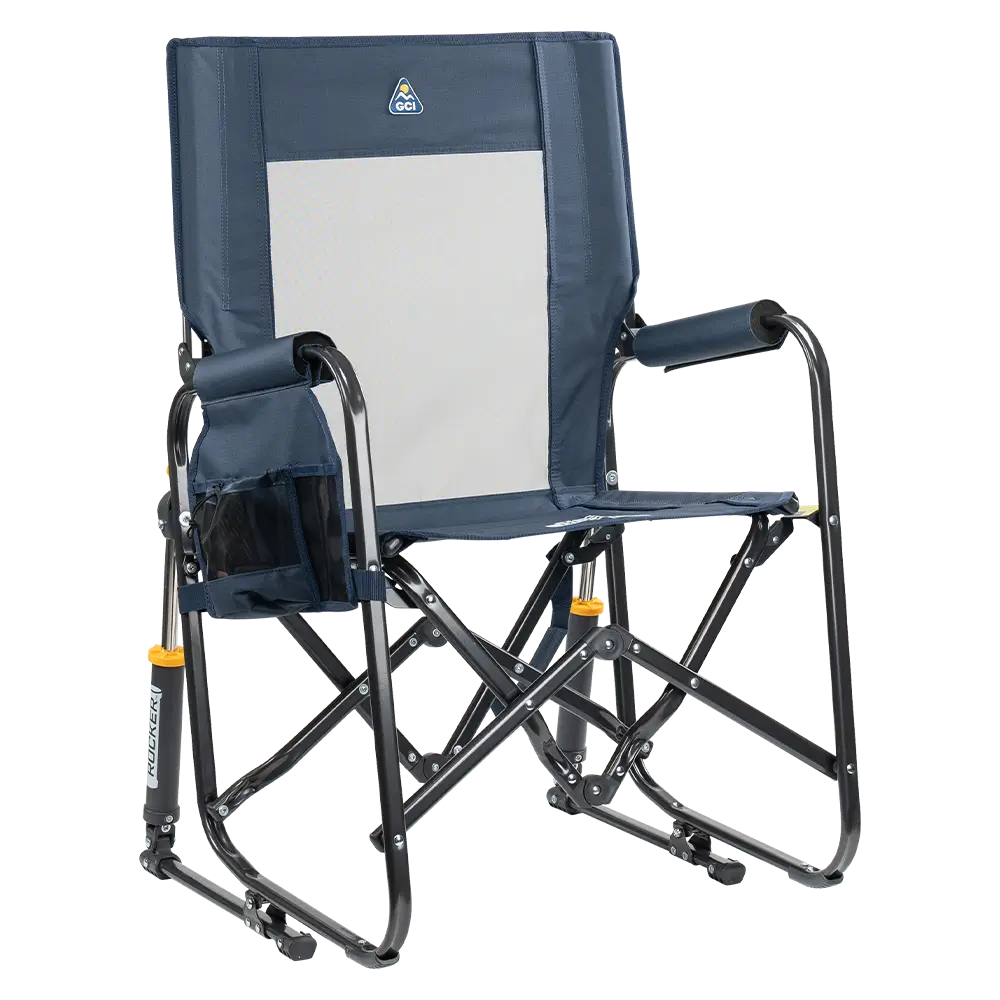 Luxury Camp Stowaway Rocker - Choice 794 - Freestyle Rocker Portable Outdoor Folding Chair - Denim