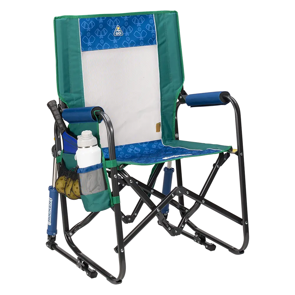 Luxury Camp Stowaway Rocker - Choice 794 - Freestyle Rocker Portable Outdoor Folding Chair - Pickleball Green