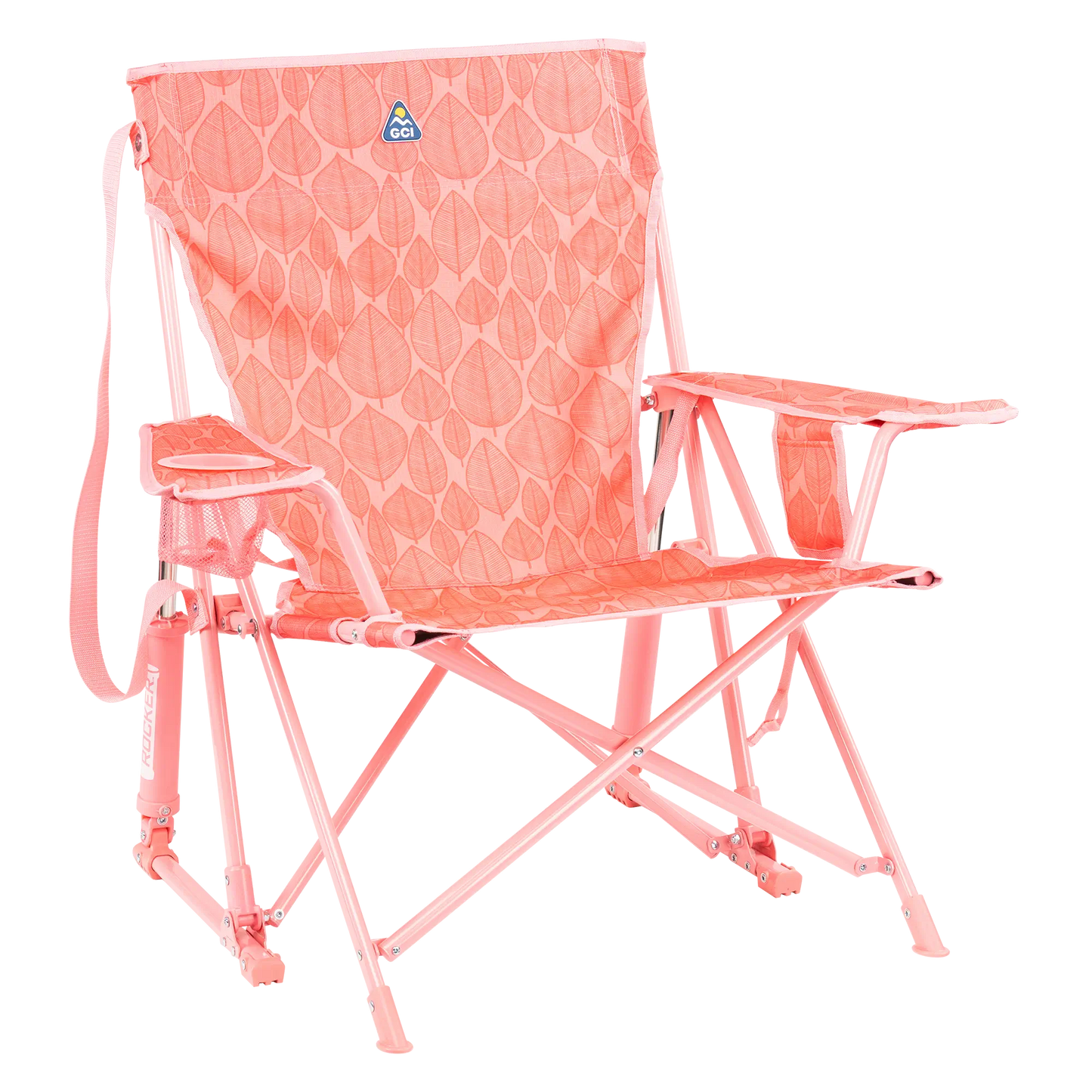 Smooth Motion Kickback Rocker - Choice 345 - Patented Spring-Action Rocking Chair for Camping - Soft Pink Leaf