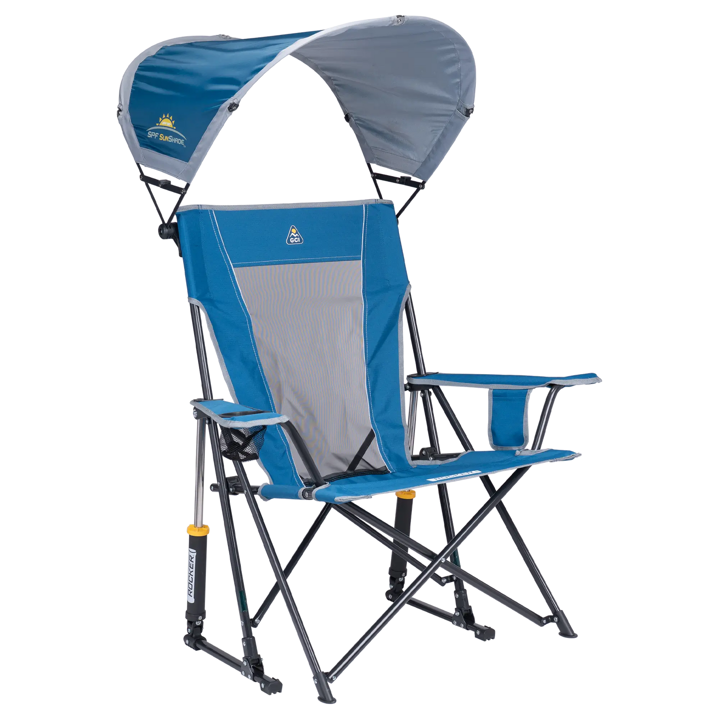 Premium All-Weather SunShade Rocker - Choice 550 - RoadTrip Rocker Smooth Motion Camp Chair - Neptune Blue