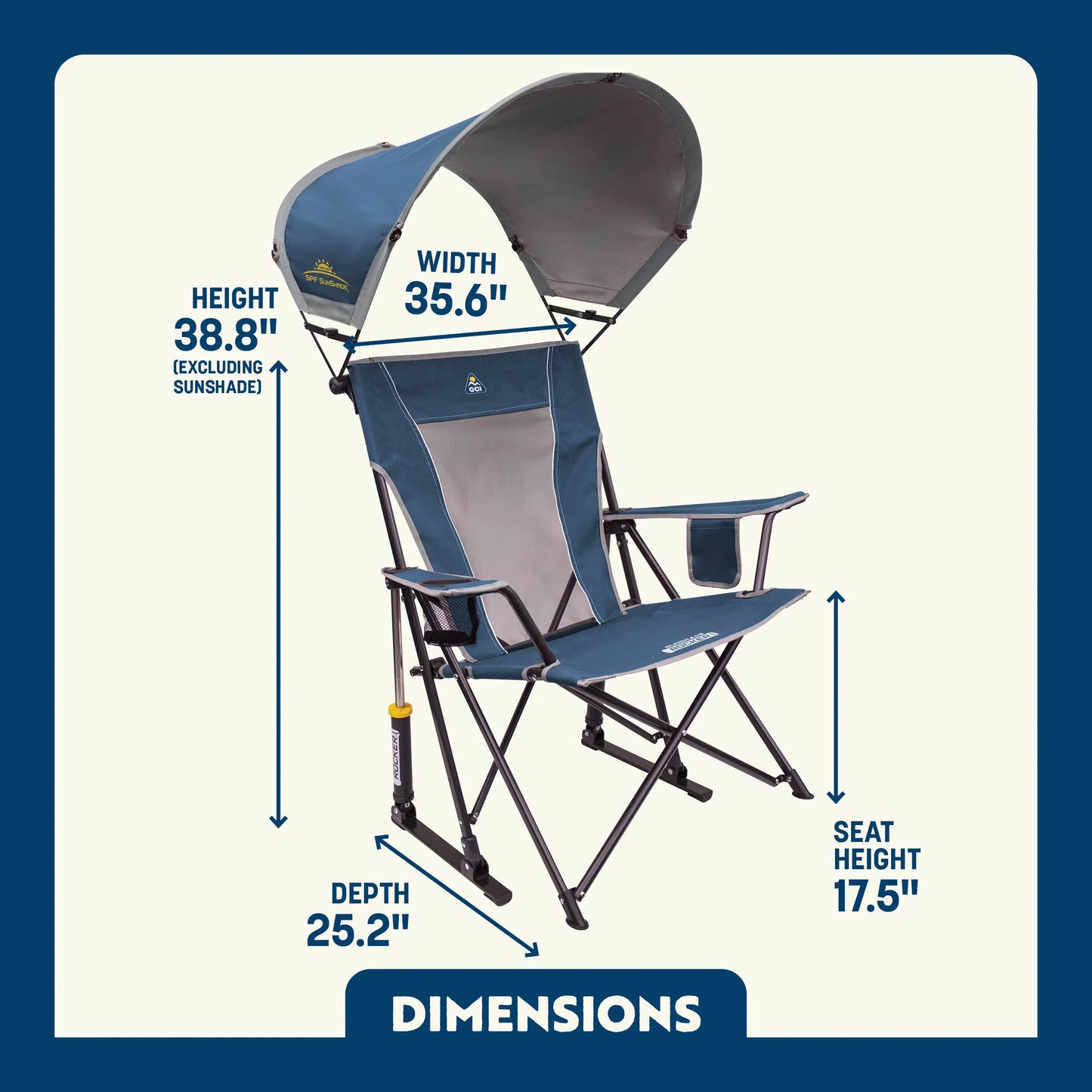 Premium All-Weather SunShade Rocker - Choice 550 - RoadTrip Rocker Smooth Motion Camp Chair Detail