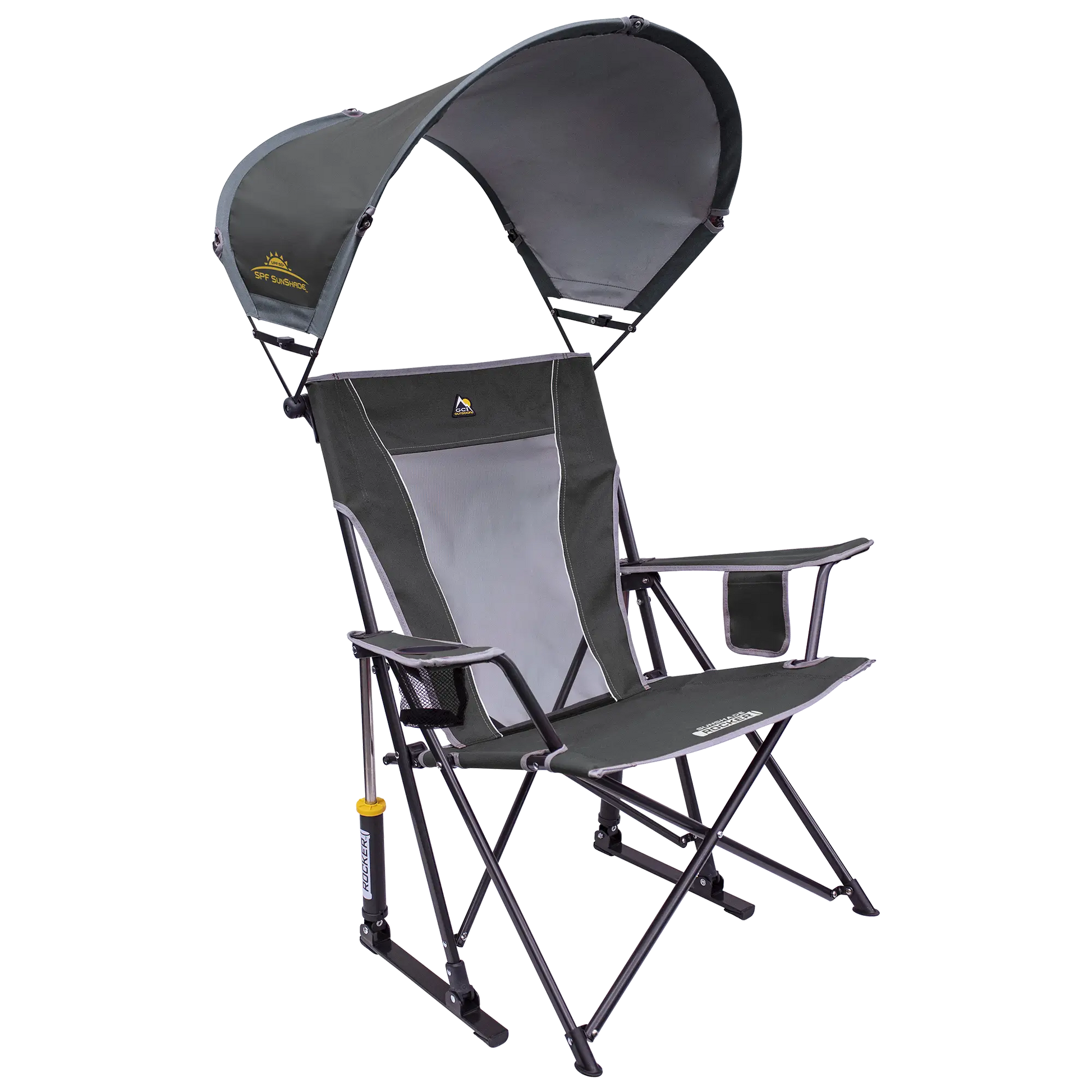 Premium All-Weather SunShade Rocker - Choice 550 - RoadTrip Rocker Smooth Motion Camp Chair - Pewter