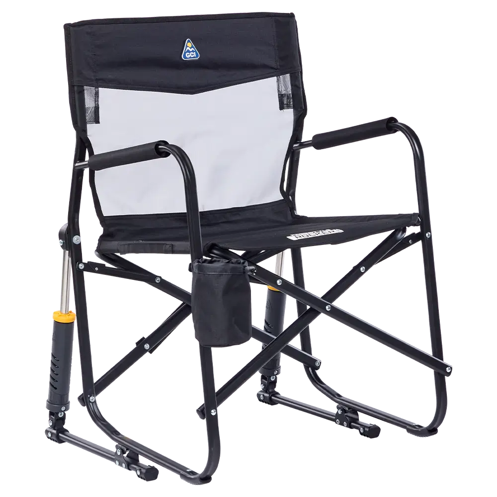 Luxury Camp Freestyle Rocker Elite - Choice 460 - Heavy-Duty Kickback Rocker with Beverage Holder - Black