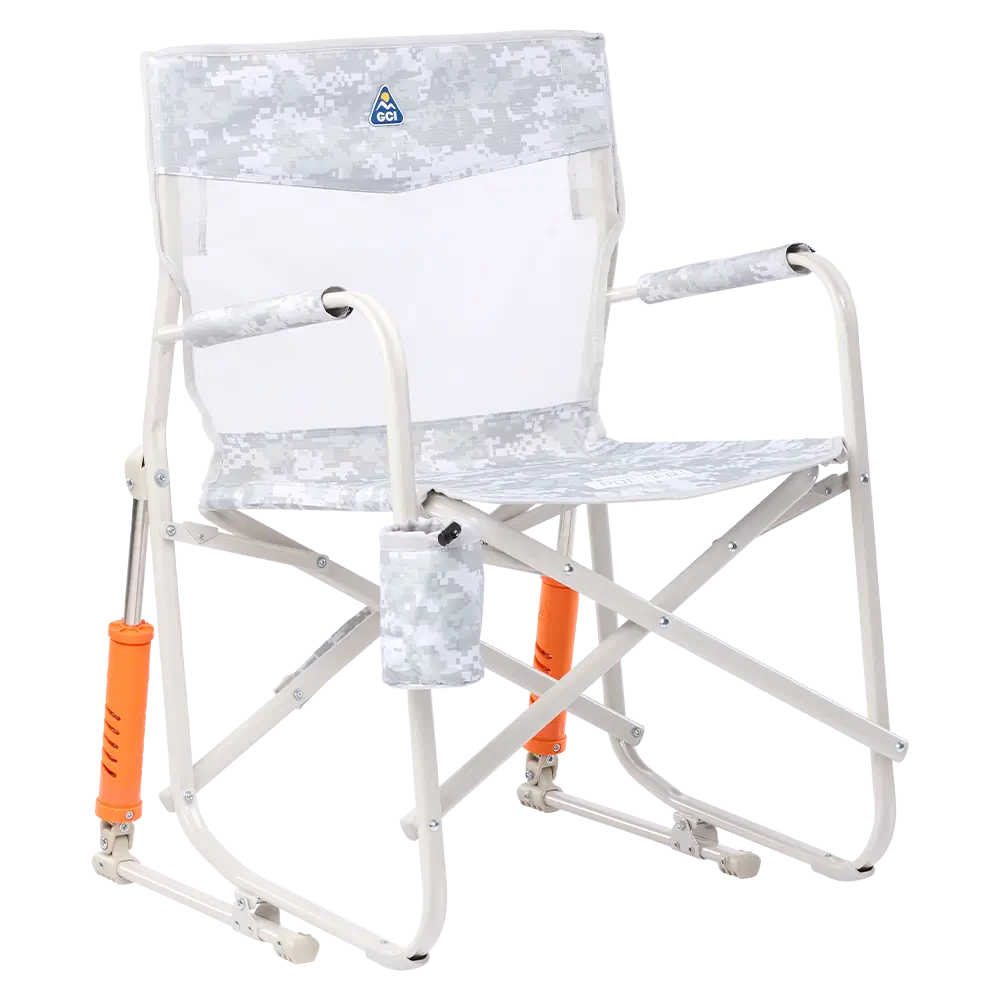 Luxury Camp Freestyle Rocker Elite - Choice 460 - Heavy-Duty Kickback Rocker with Beverage Holder - Snow Camo