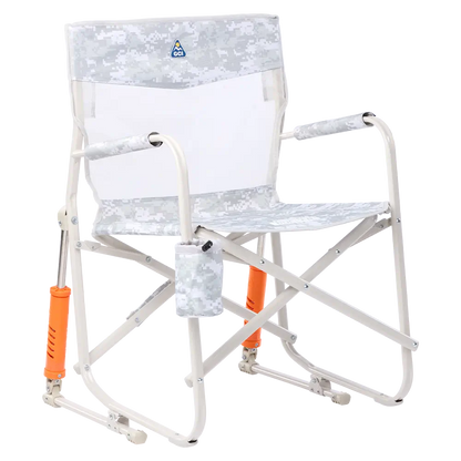 Luxury Camp Freestyle Rocker Elite - Choice 460 - Heavy-Duty Kickback Rocker with Beverage Holder - Snow Camo