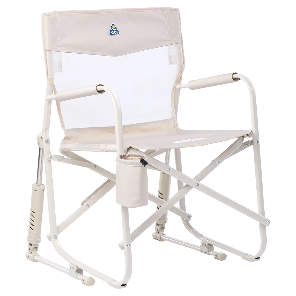 Luxury Camp Freestyle Rocker Elite - Choice 460 - Heavy-Duty Kickback Rocker with Beverage Holder - Soft Neutral