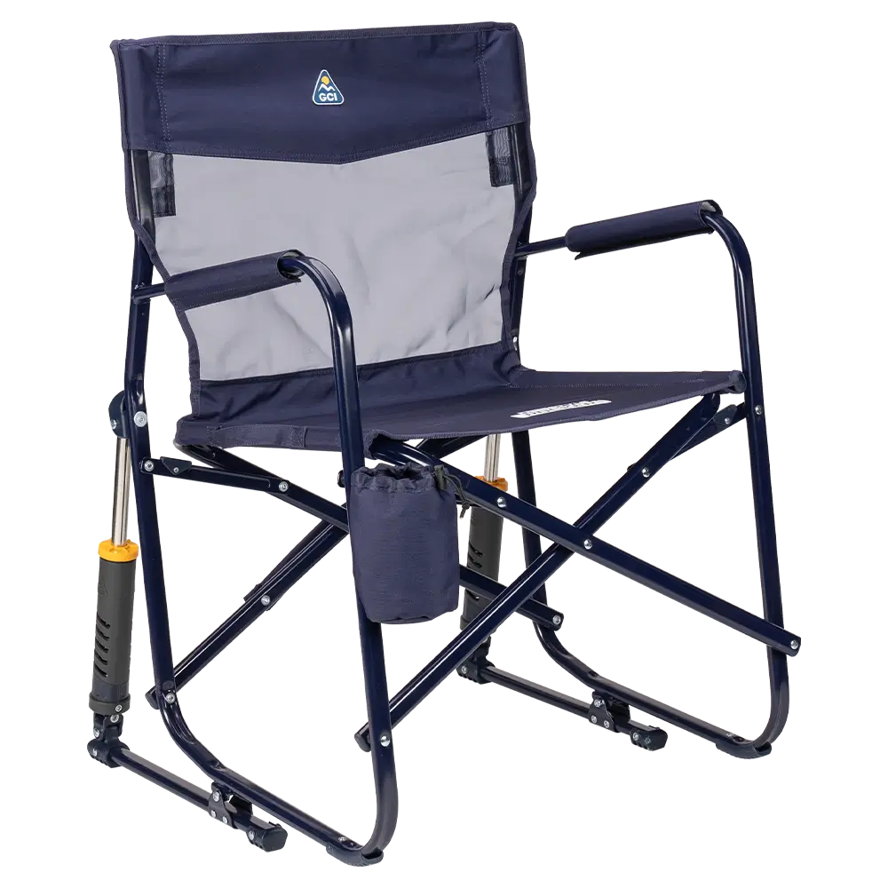 Luxury Camp Freestyle Rocker Elite - Choice 460 - Heavy-Duty Kickback Rocker with Beverage Holder - Rich Blue
