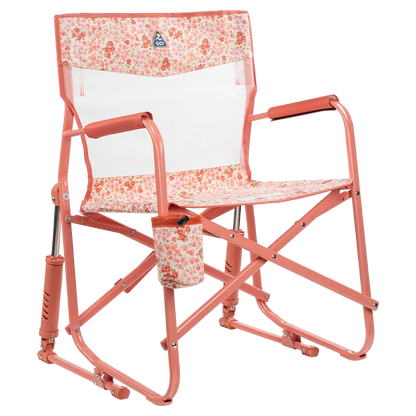 Luxury Camp Freestyle Rocker Elite - Choice 460 - Heavy-Duty Kickback Rocker with Beverage Holder - Pink Sundress