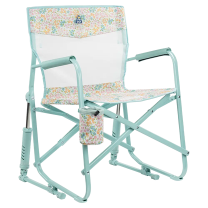 Luxury Camp Freestyle Rocker Elite - Choice 460 - Heavy-Duty Kickback Rocker with Beverage Holder - Teal Sundress