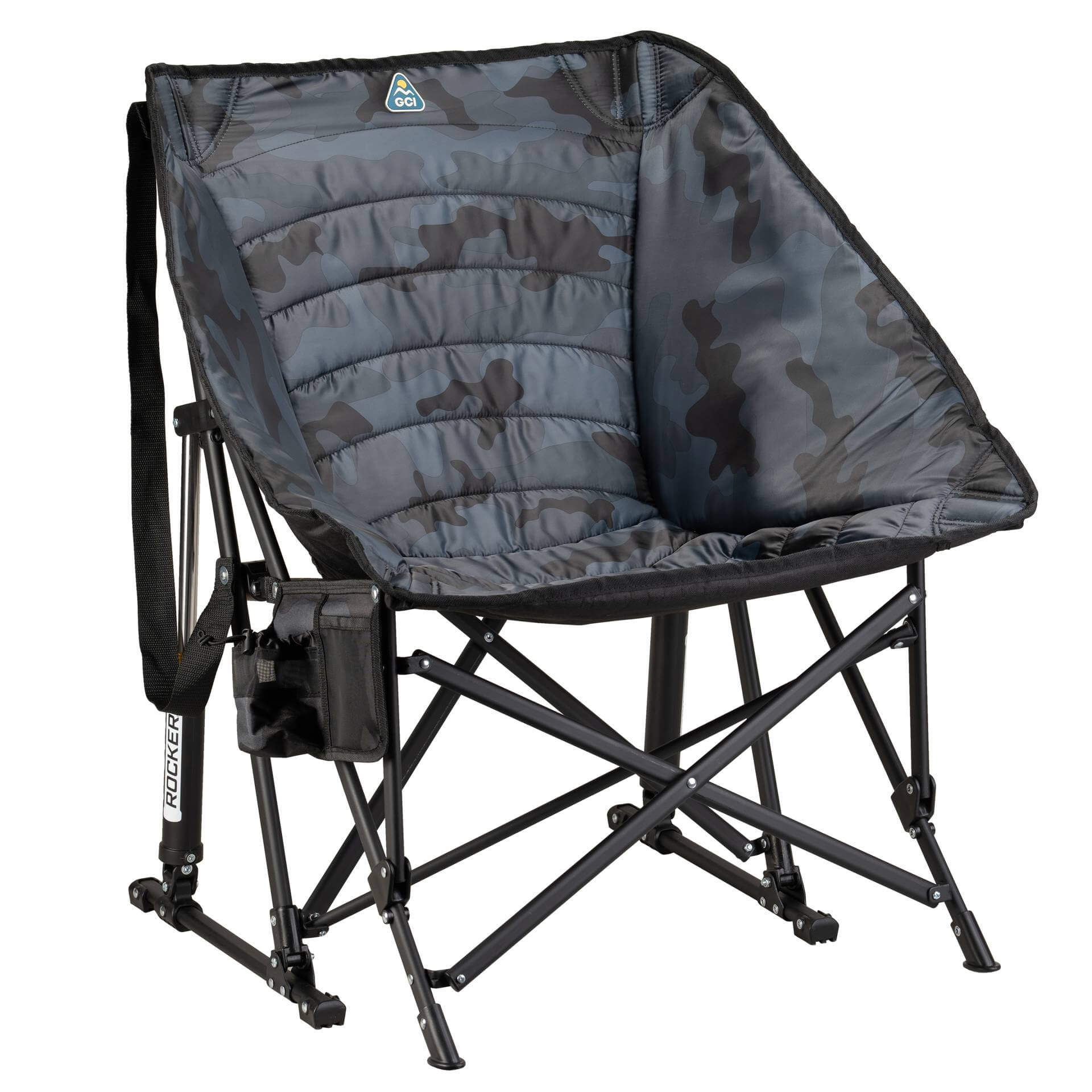 Patented Spring-Action Puff Rocker - Choice 731 - RoadTrip Rocker Smooth Motion Camp Chair - Stealth Camo