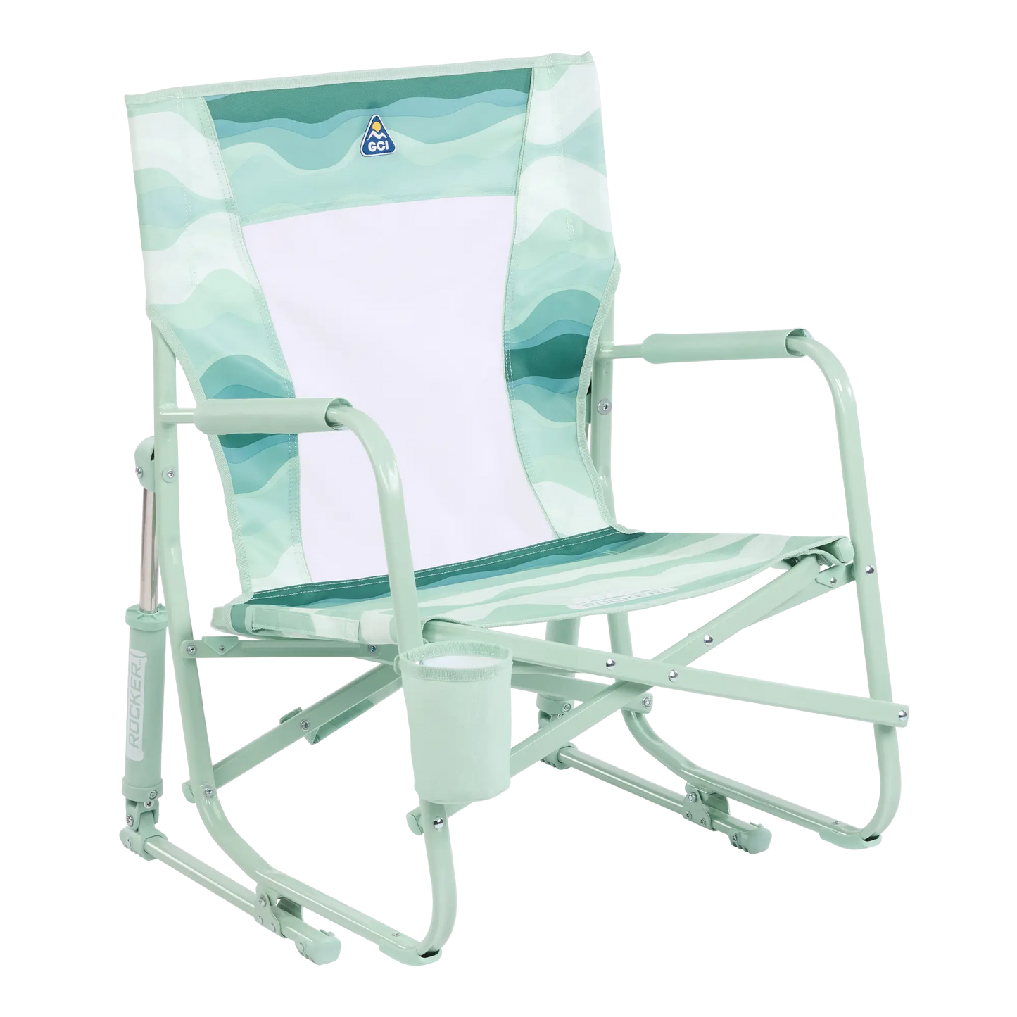 Smooth Motion Beach Rocker - Choice 712 - Freestyle Rocker Portable Outdoor Folding Chair - Green Beach Wave