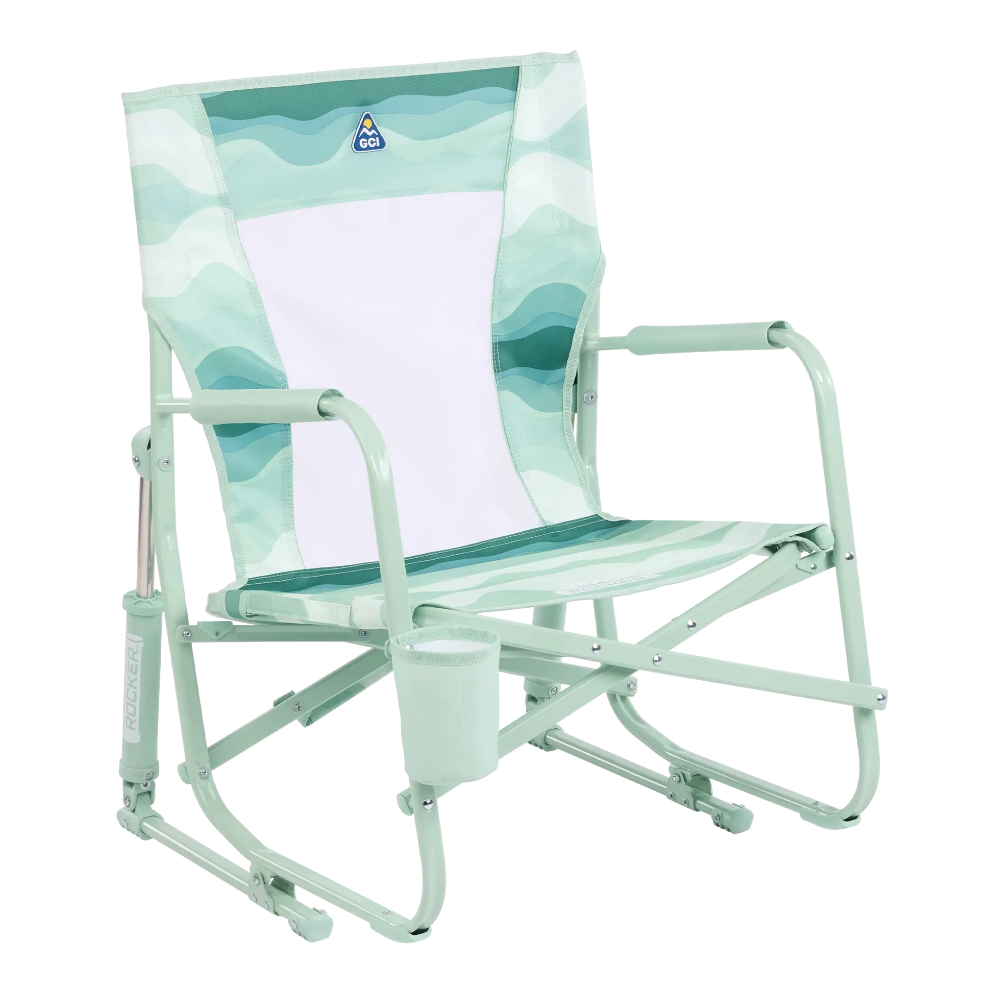 Smooth Motion Beach Rocker - Choice 712 - Freestyle Rocker Portable Outdoor Folding Chair - Green Beach Wave