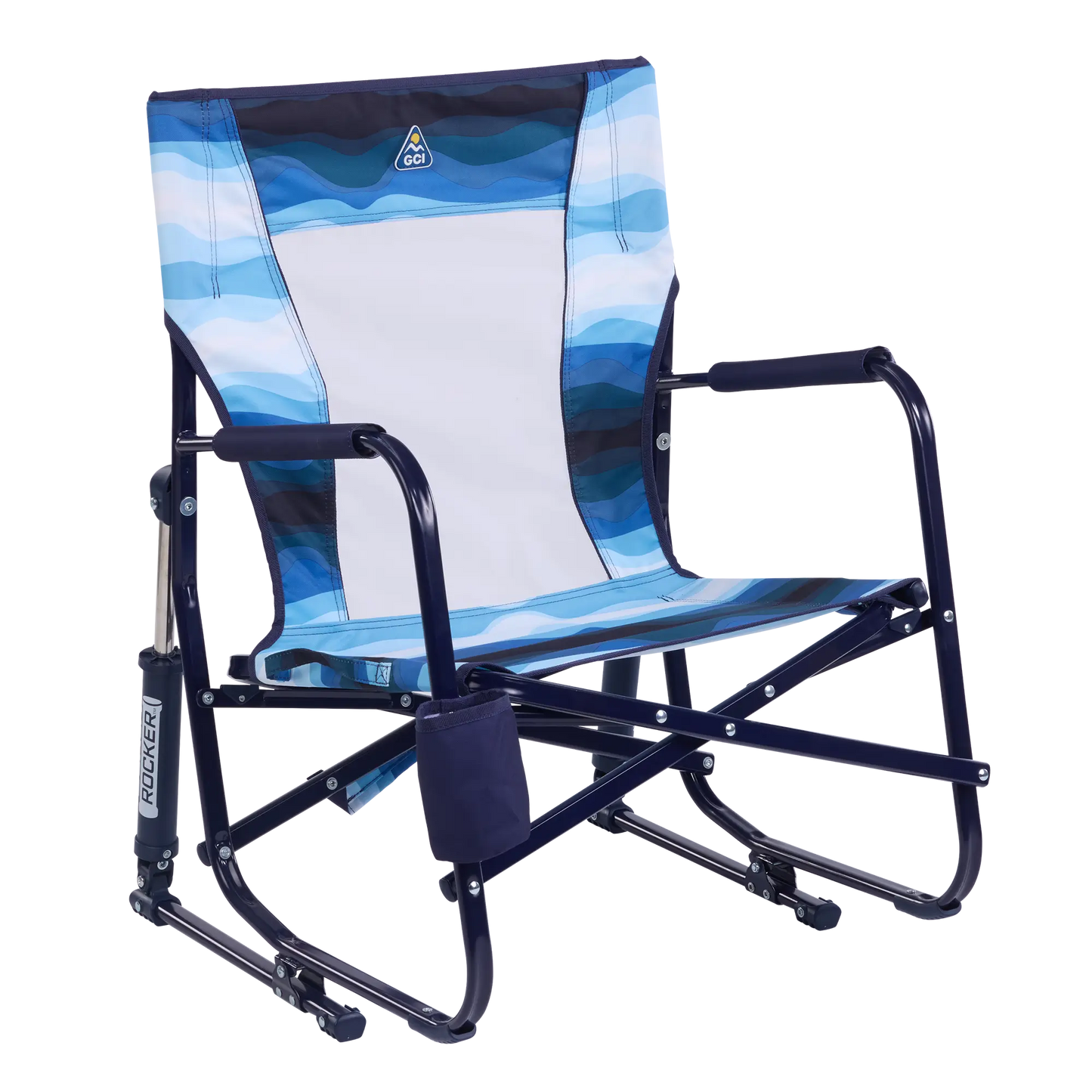 Smooth Motion Beach Rocker - Choice 712 - Freestyle Rocker Portable Outdoor Folding Chair - Blue Beach Wave