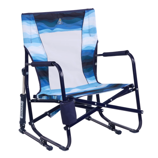 Smooth Motion Beach Rocker - Choice 712 - Freestyle Rocker Portable Outdoor Folding Chair - Blue Beach Wave