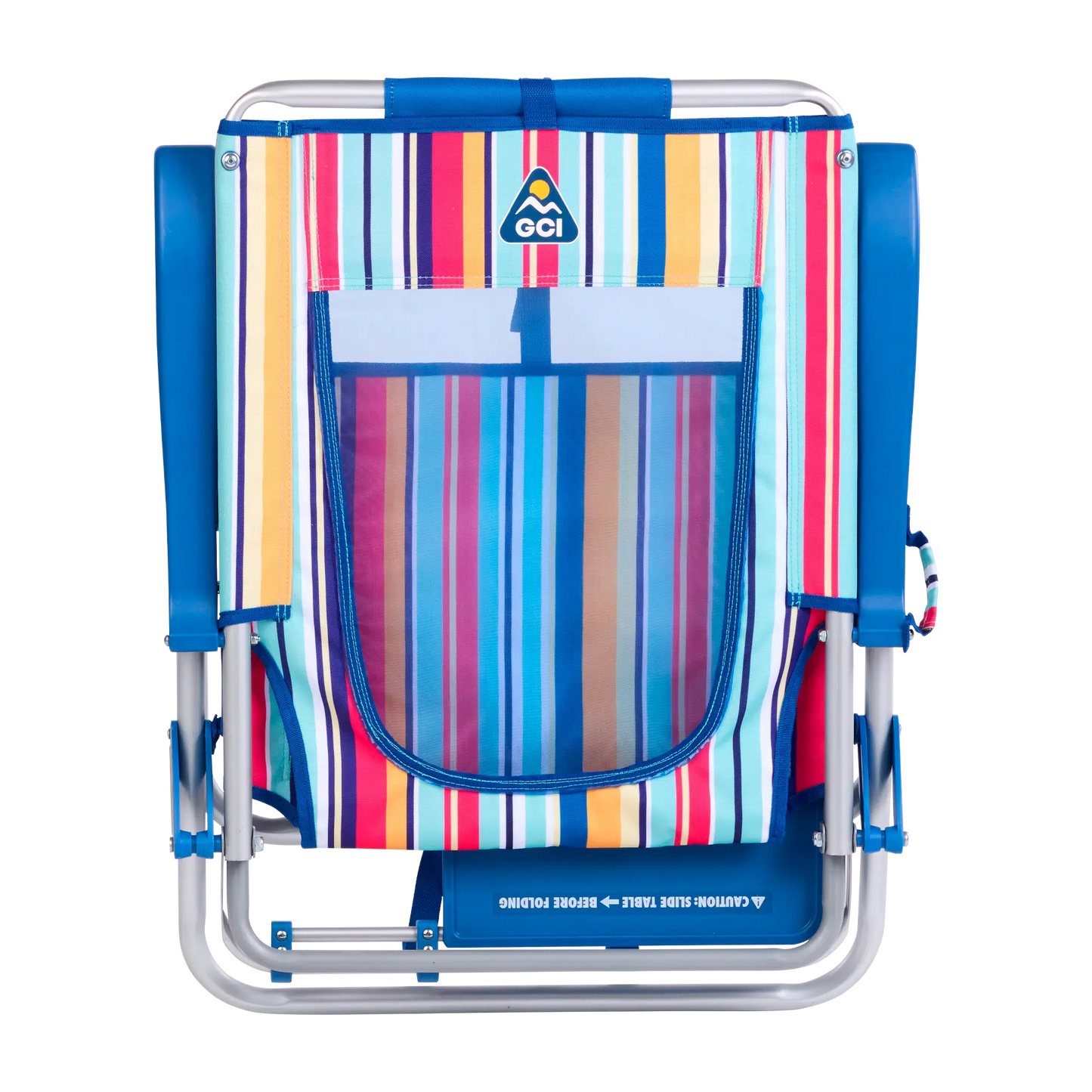 Backpack Travel Big Surf with Slide Table - Choice 334 - Low-Profile Reclining Beach Chair with Backpack Straps Detail
