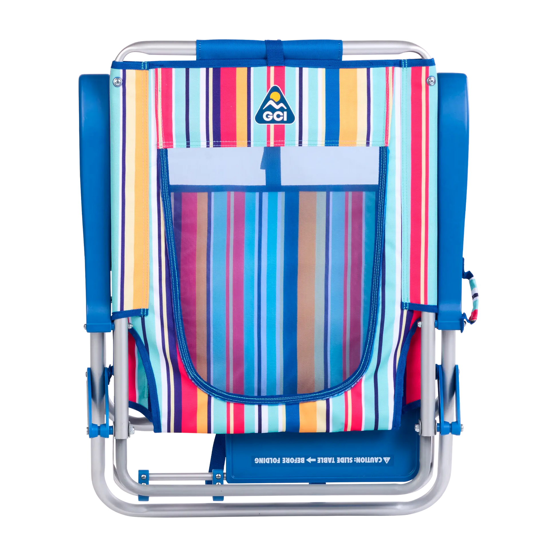 Backpack Travel Big Surf with Slide Table - Choice 334 - Low-Profile Reclining Beach Chair with Backpack Straps Detail