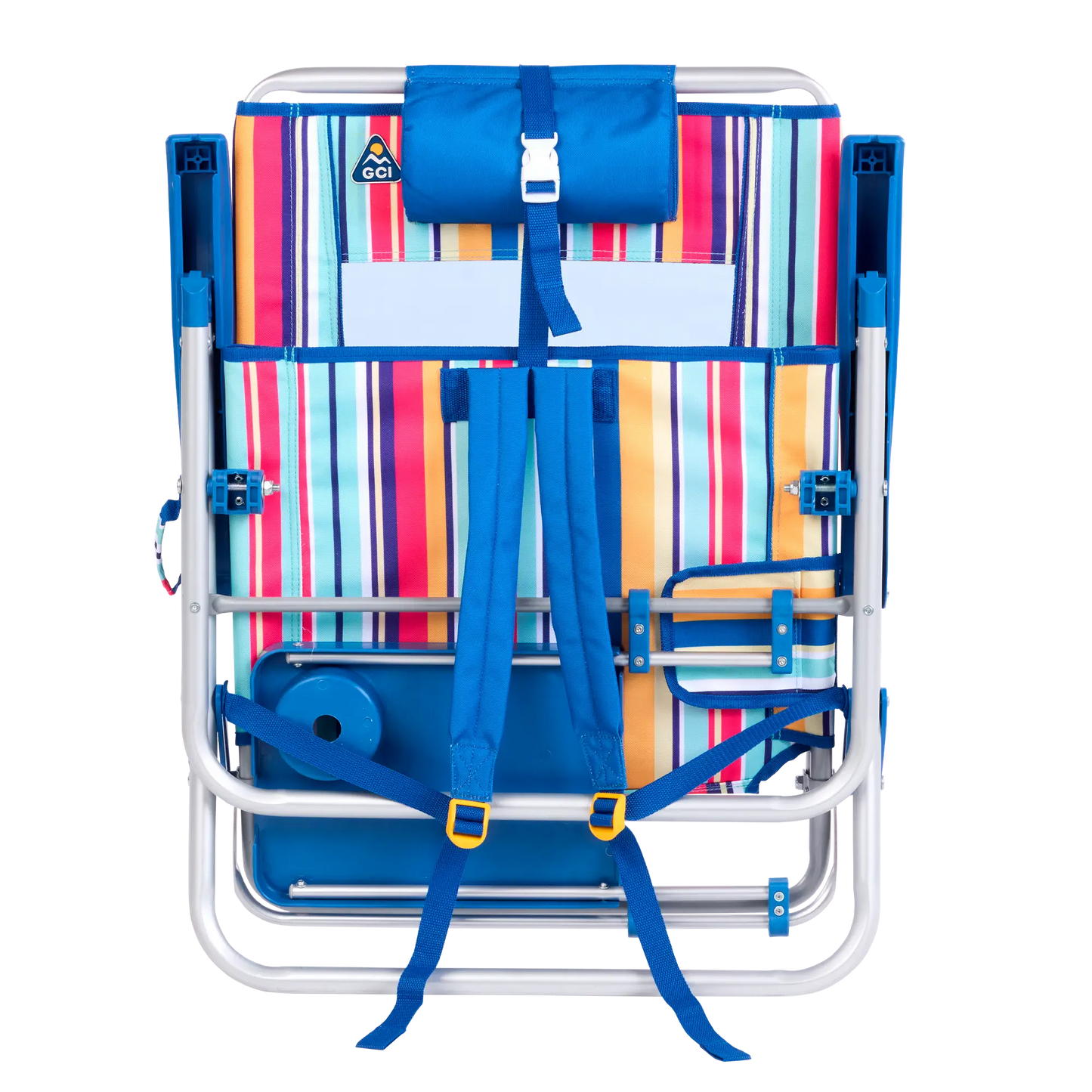 Backpack Travel Big Surf with Slide Table - Choice 334 - Low-Profile Reclining Beach Chair with Backpack Straps Detail