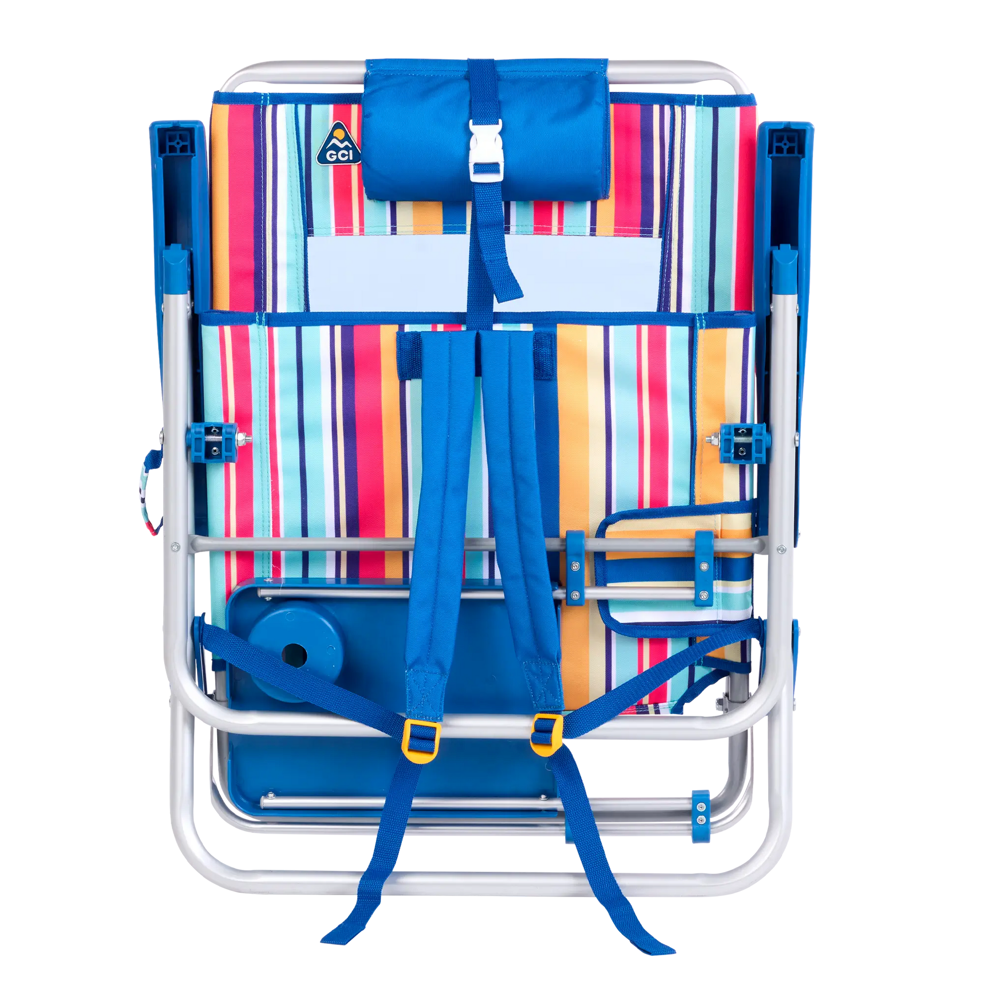 Backpack Travel Big Surf with Slide Table - Choice 334 - Low-Profile Reclining Beach Chair with Backpack Straps Detail