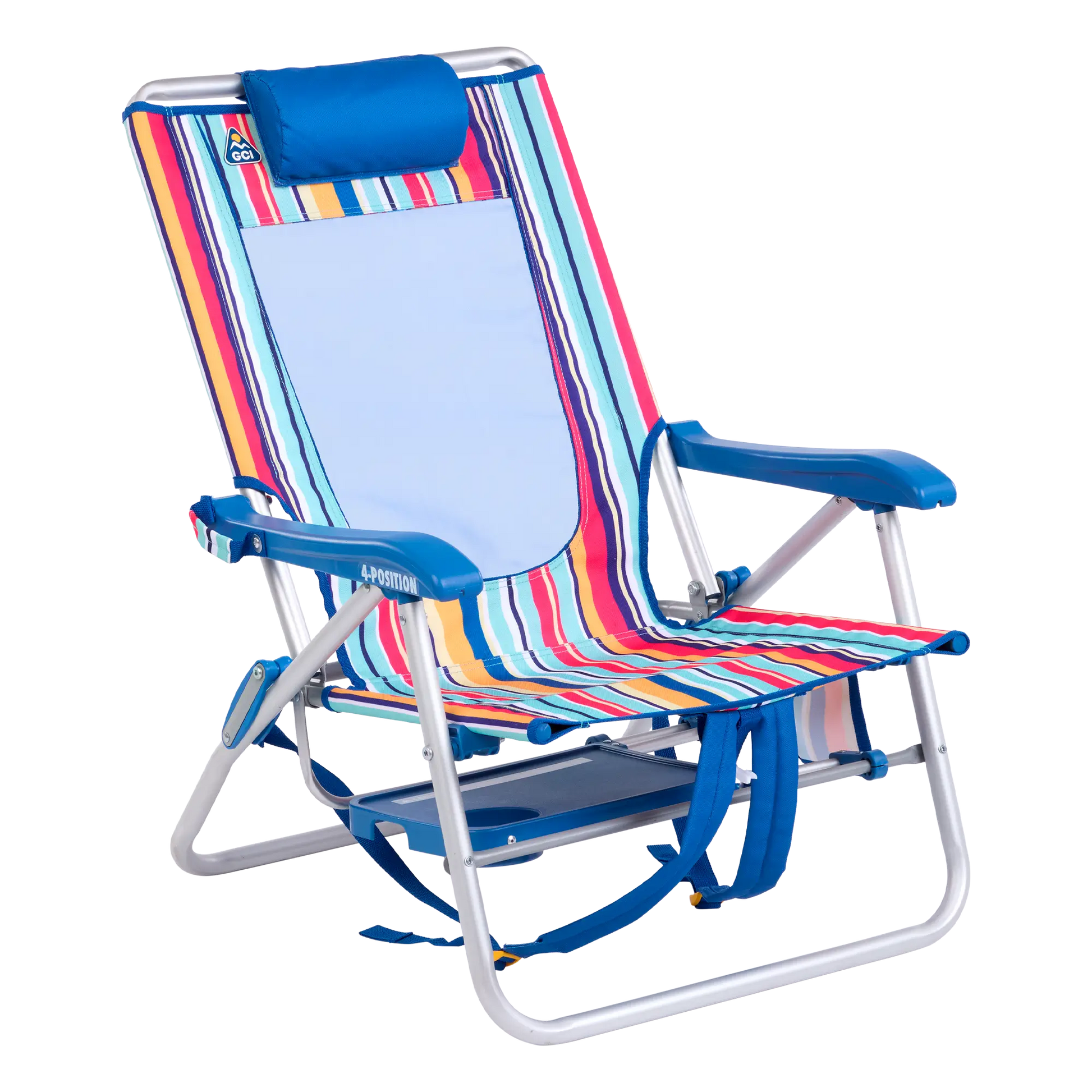 Backpack Travel Big Surf with Slide Table - Choice 334 - Low-Profile Reclining Beach Chair with Backpack Straps Detail