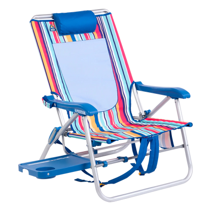 Backpack Travel Big Surf with Slide Table - Choice 334 - Low-Profile Reclining Beach Chair with Backpack Straps - Multi Stripe