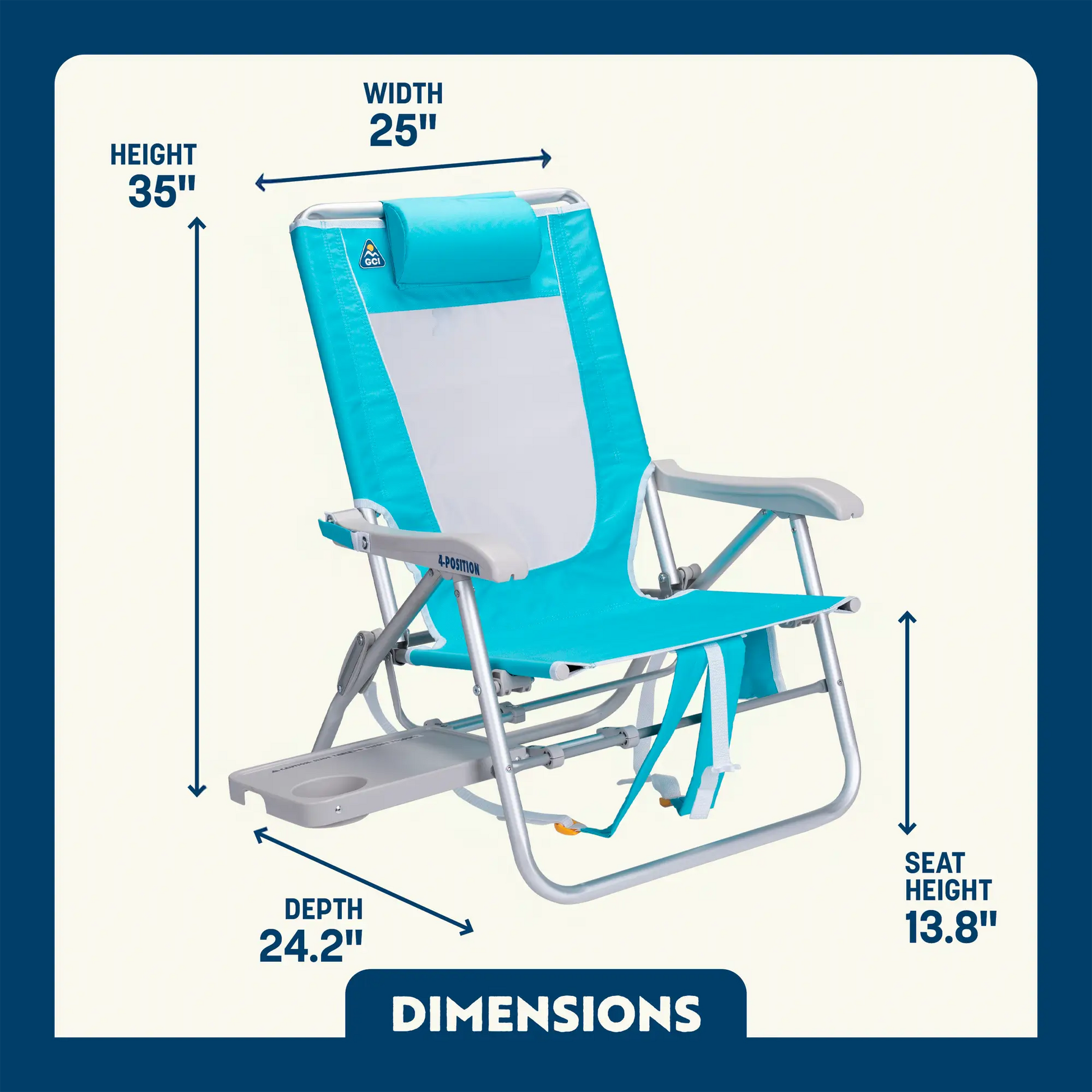 Backpack Travel Big Surf with Slide Table - Choice 334 - Low-Profile Reclining Beach Chair with Backpack Straps Detail