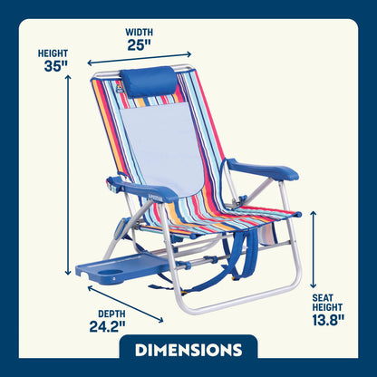 Backpack Travel Big Surf with Slide Table - Choice 334 - Low-Profile Reclining Beach Chair with Backpack Straps Detail