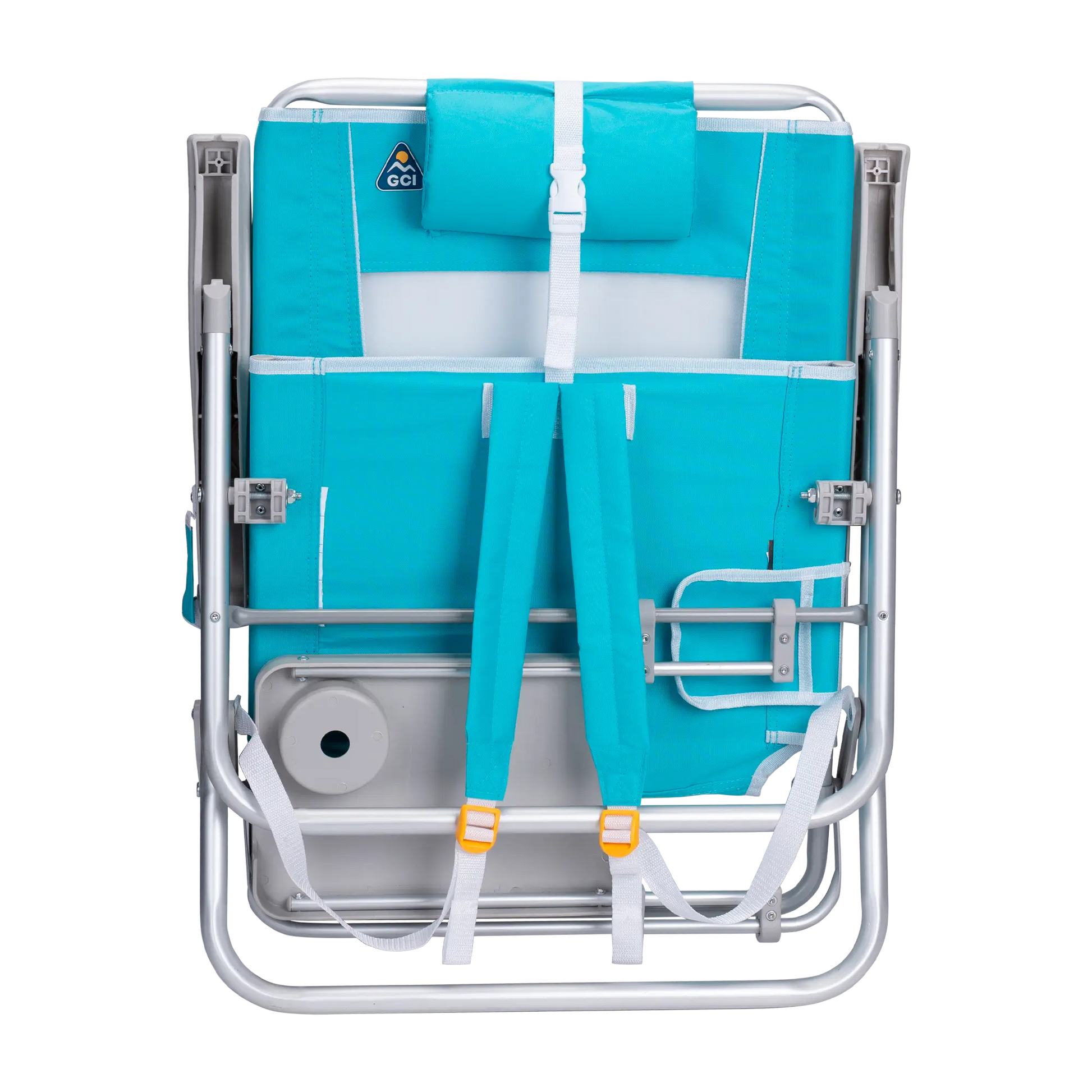 Backpack Travel Big Surf with Slide Table - Choice 334 - Low-Profile Reclining Beach Chair with Backpack Straps Detail