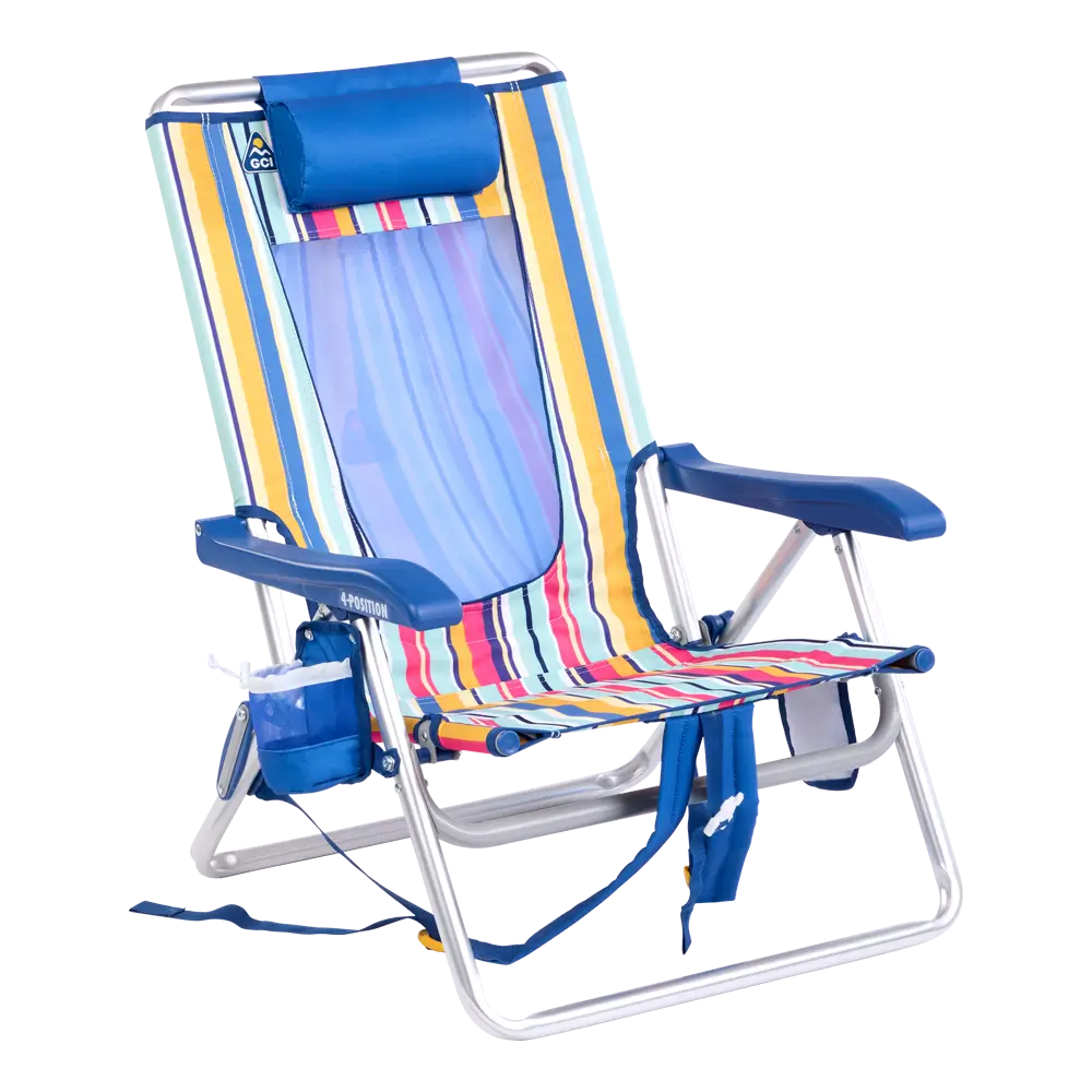 Low-Profile Backpack Beach Chair - Choice 709 - Rust-Resistant Aluminum Sand-Friendly Lounge Chair - Multi Stripe