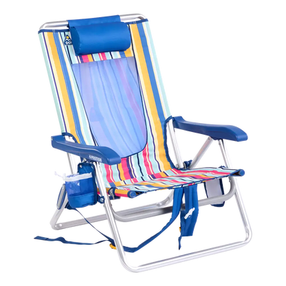 Low-Profile Backpack Beach Chair - Choice 709 - Rust-Resistant Aluminum Sand-Friendly Lounge Chair - Multi Stripe