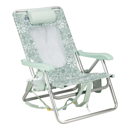Low-Profile Backpack Beach Chair - Choice 709 - Rust-Resistant Aluminum Sand-Friendly Lounge Chair - Floral Pastel Green