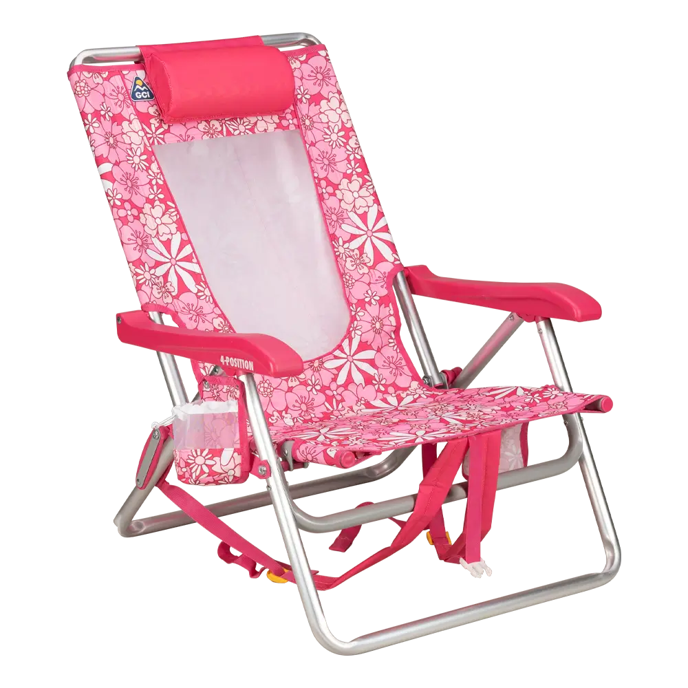 Low-Profile Backpack Beach Chair - Choice 709 - Rust-Resistant Aluminum Sand-Friendly Lounge Chair - Floral Sport Pink