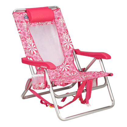 Low-Profile Backpack Beach Chair - Choice 709 - Rust-Resistant Aluminum Sand-Friendly Lounge Chair - Floral Sport Pink
