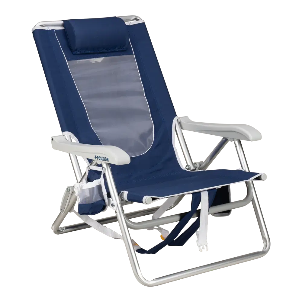 Low-Profile Backpack Beach Chair - Choice 709 - Rust-Resistant Aluminum Sand-Friendly Lounge Chair - Nautical Blue