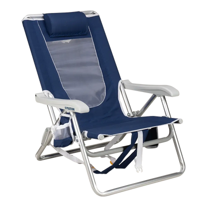 Low-Profile Backpack Beach Chair - Choice 709 - Rust-Resistant Aluminum Sand-Friendly Lounge Chair - Nautical Blue