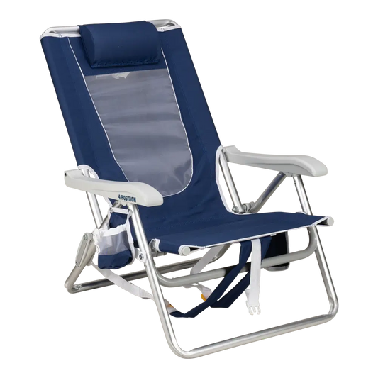 Low-Profile Backpack Beach Chair - Choice 709 - Rust-Resistant Aluminum Sand-Friendly Lounge Chair - Nautical Blue