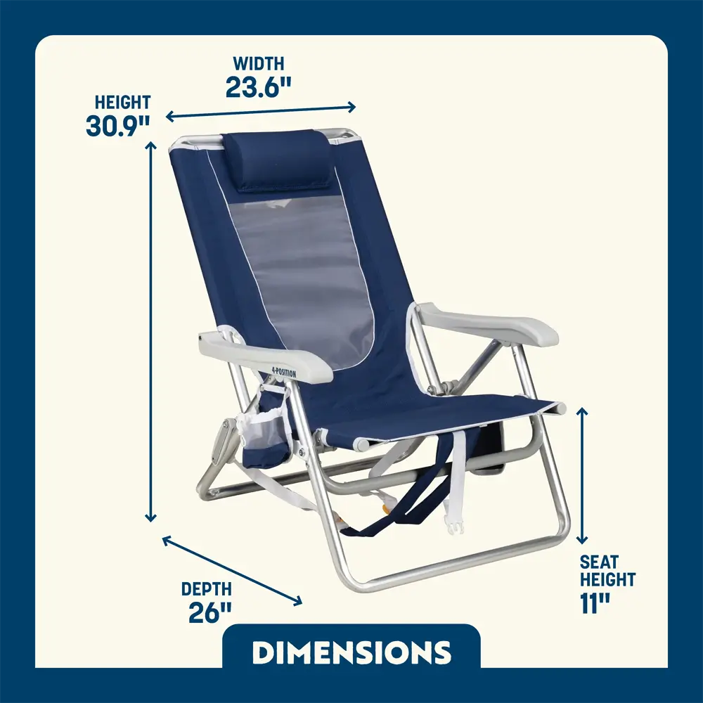 Low-Profile Backpack Beach Chair - Choice 709 - Rust-Resistant Aluminum Sand-Friendly Lounge Chair Detail