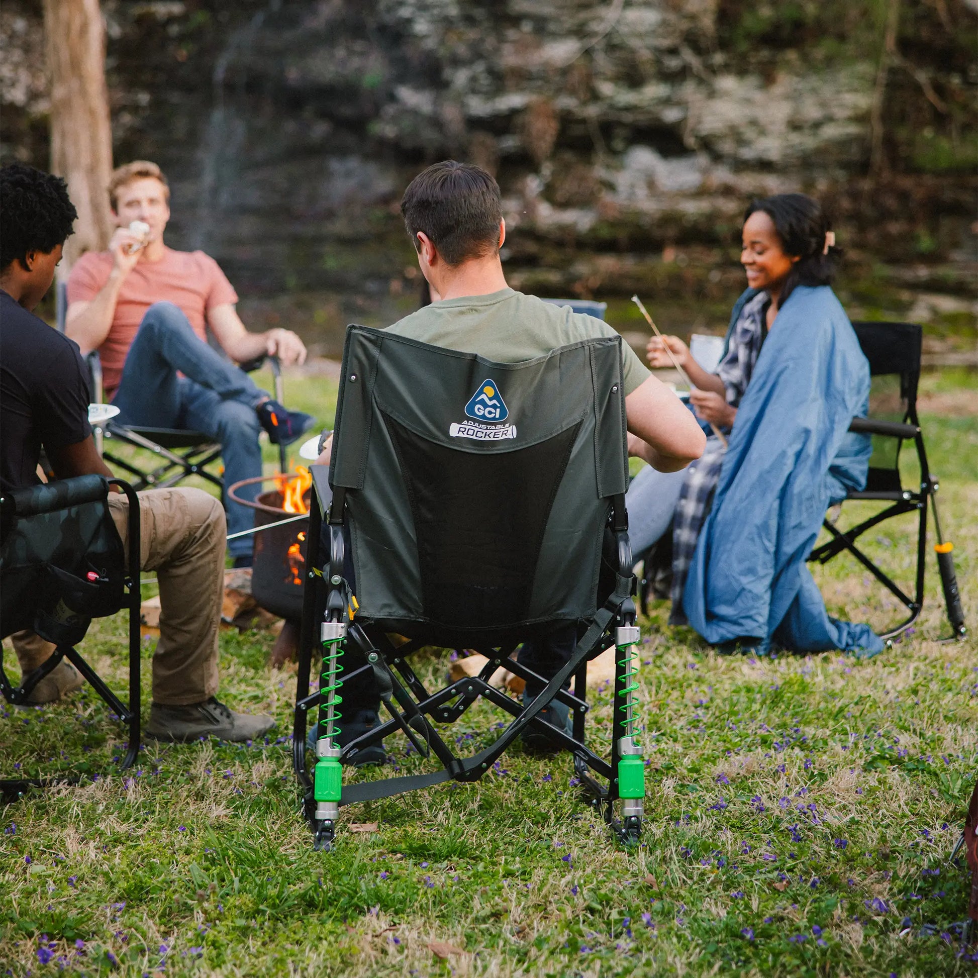 Patented Spring-Action Adjustable Rocker - Choice 573 - Freestyle Rocker Portable Outdoor Folding Chair Detail