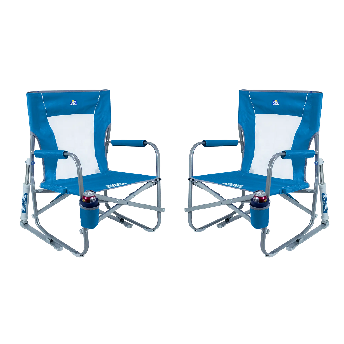 Premium All-Weather Beach Rocker Bundle - Choice 773 - Freestyle Rocker Portable Outdoor Folding Chair - Saybrook Blue