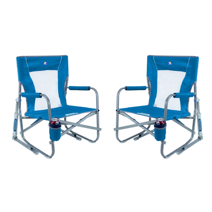 Premium All-Weather Beach Rocker Bundle - Choice 773 - Freestyle Rocker Portable Outdoor Folding Chair - Saybrook Blue
