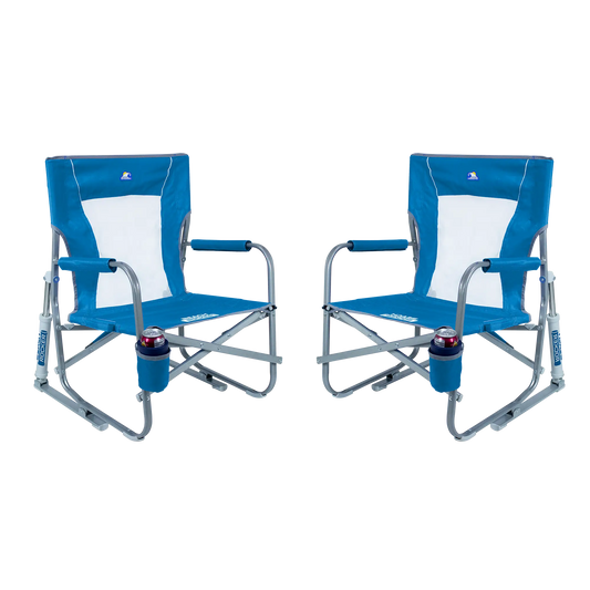 Premium All-Weather Beach Rocker Bundle - Choice 773 - Freestyle Rocker Portable Outdoor Folding Chair - Saybrook Blue