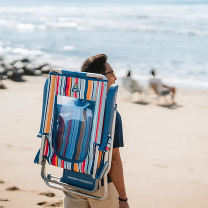 Backpack Travel Big Surf with Slide Table - Choice 334 - Low-Profile Reclining Beach Chair with Backpack Straps Detail