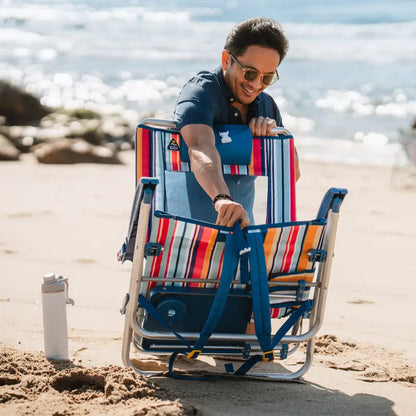 Backpack Travel Big Surf with Slide Table - Choice 334 - Low-Profile Reclining Beach Chair with Backpack Straps Detail
